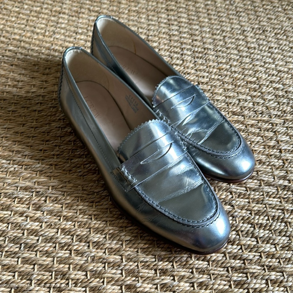 Silver leather loafers J Crew, 7.5